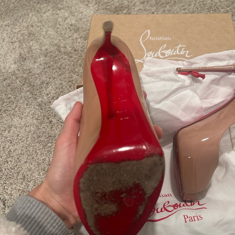 Christian Louboutin Nude Peep Toe Heels - Picture 7 of 16